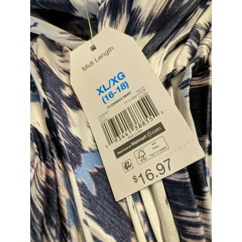 Time & Tru Midi Skirt XL (16-18) Blue Floral Crinkle Womens - Picture 3 of 5